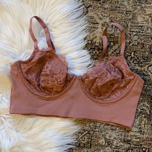 Free People Rose Pink Lace Balconette Bra, Medium